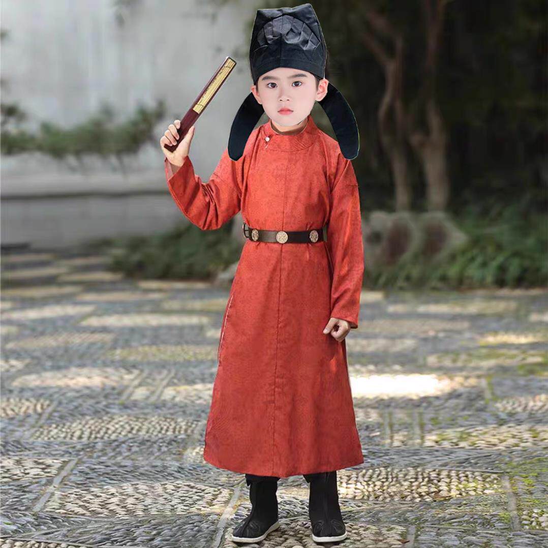 儿童古装汉服男童杜甫服装唐代诗人服装古风圆领袍套装古诗词朗诵