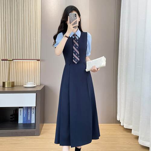 学院风衬衣连衣裙女2026新款夏季小个子教资面试考研复试穿搭长裙