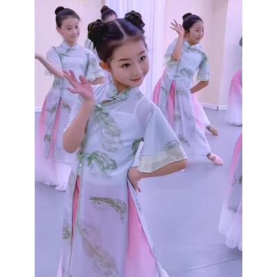 小月儿儿童古典舞蹈旗袍套装春三月演出服纱衣练功服中国风表演服