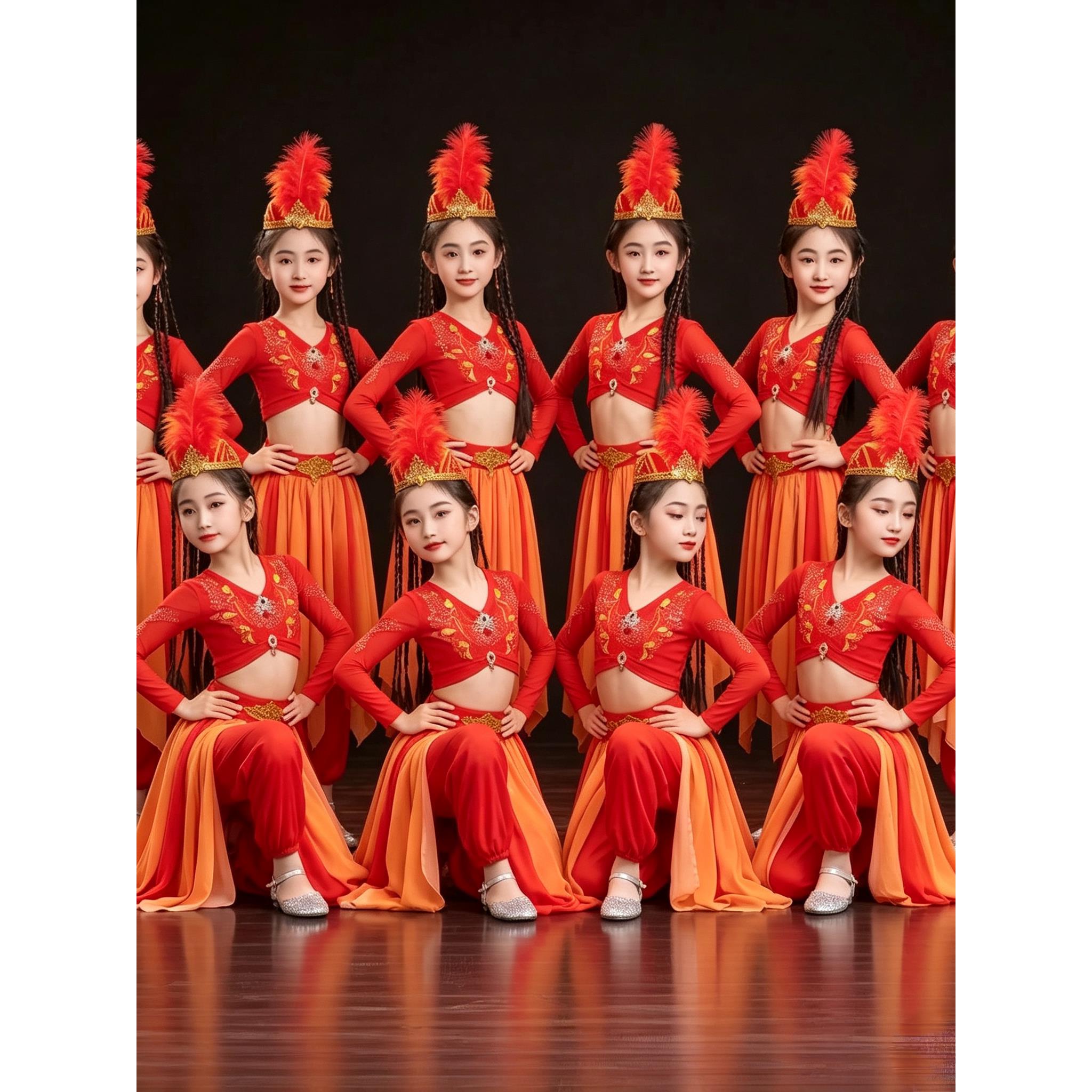 六一儿童新疆维族舞蹈演出服民族服装古丽裙达普姑娘演出服艺考服