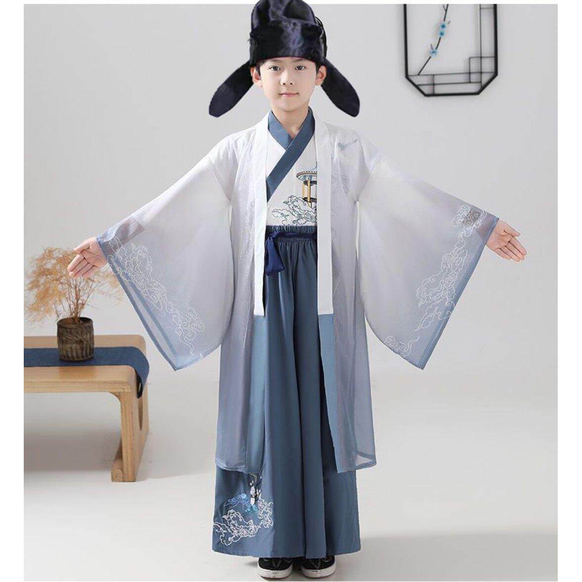 男童古装汉服唐代诗人李白杜甫教书先生服装学生表演舞台演出服装
