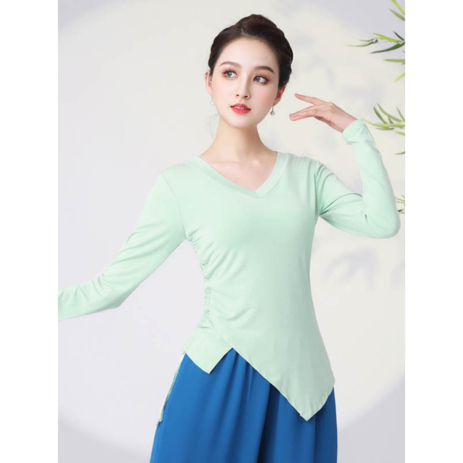现代古典舞蹈服装上衣女长袖新款V领民族舞跳舞演出服广场舞衣服