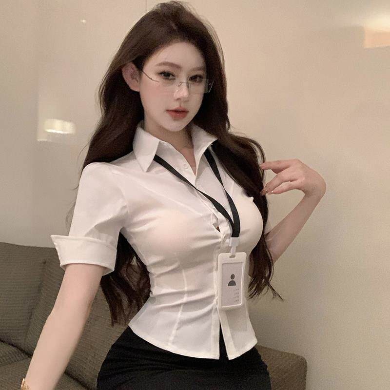 白色短袖衬衫包臀裙辣妹性感工作服秘书制服空姐技师职业套装女夏