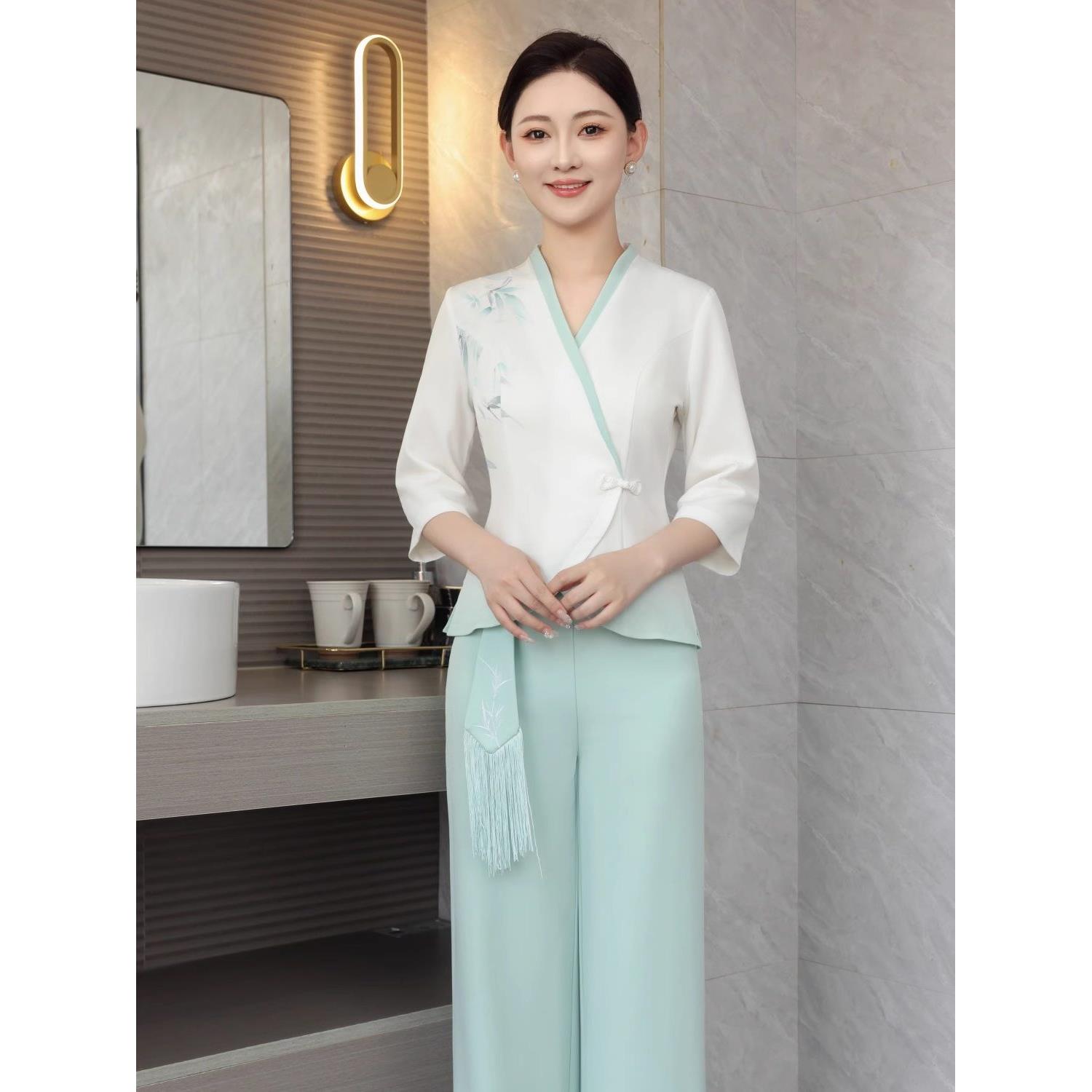 2025美容院足浴技师工作服中式茶艺师足疗采耳沐足工衣套装女高级