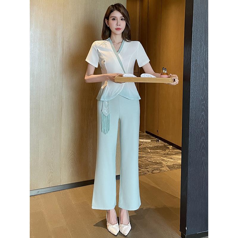 美容院工作服套装女气质短袖足浴足疗技师服沐足工衣高级国风显瘦