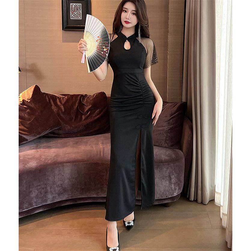 夜店连衣裙性感显瘦开叉长裙夜总会佳丽晚礼服夜场上班衣服工作服