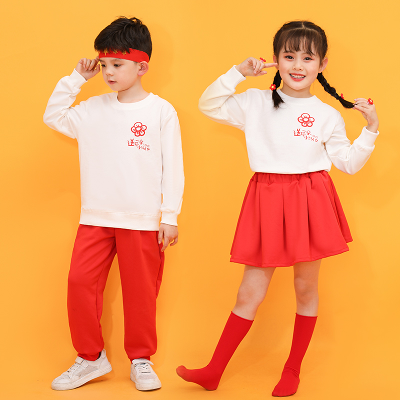 新款长袖儿童演出服送你一朵小红花舞蹈表演服中小运动会啦啦操服