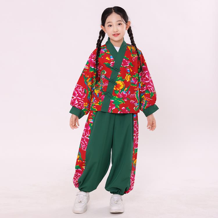 新款东北大花布国风汉服男女儿童演出服六一幼儿园表演服春秋款