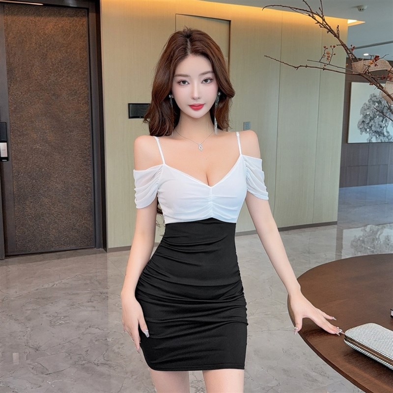 夜场低胸吊带气质礼服夜总会上班衣服工作服不规则性感包臀洋装
