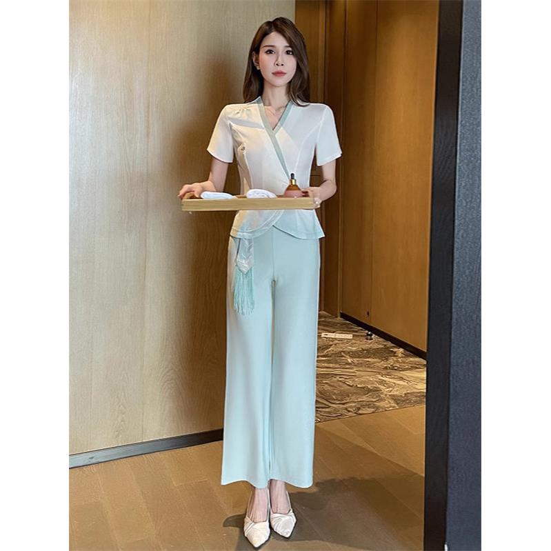 新中式美容师工作服女高端套装气质足浴按摩会所足疗技师工衣