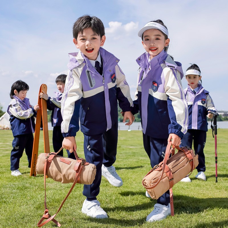 中小学生校服冲锋衣三件套秋冬季儿 童运动套装英伦风幼儿园园服