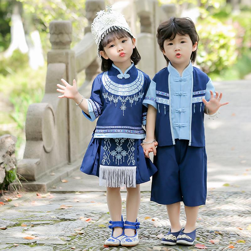 幼儿园六一表演服夏季民族风合唱团演出服中小学生唐装汉服兄妹装