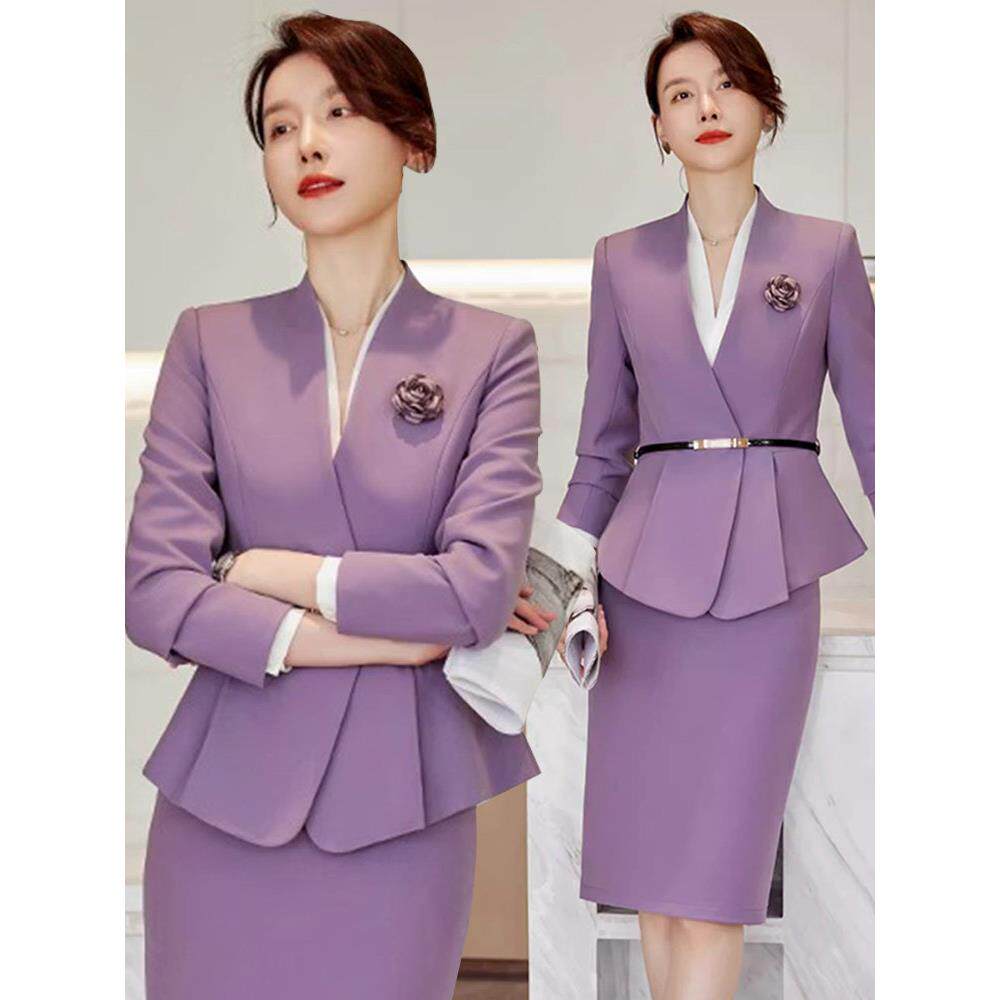 紫色西装套装女职业正装时尚洋气名媛美容师医美咨询师工作服高端