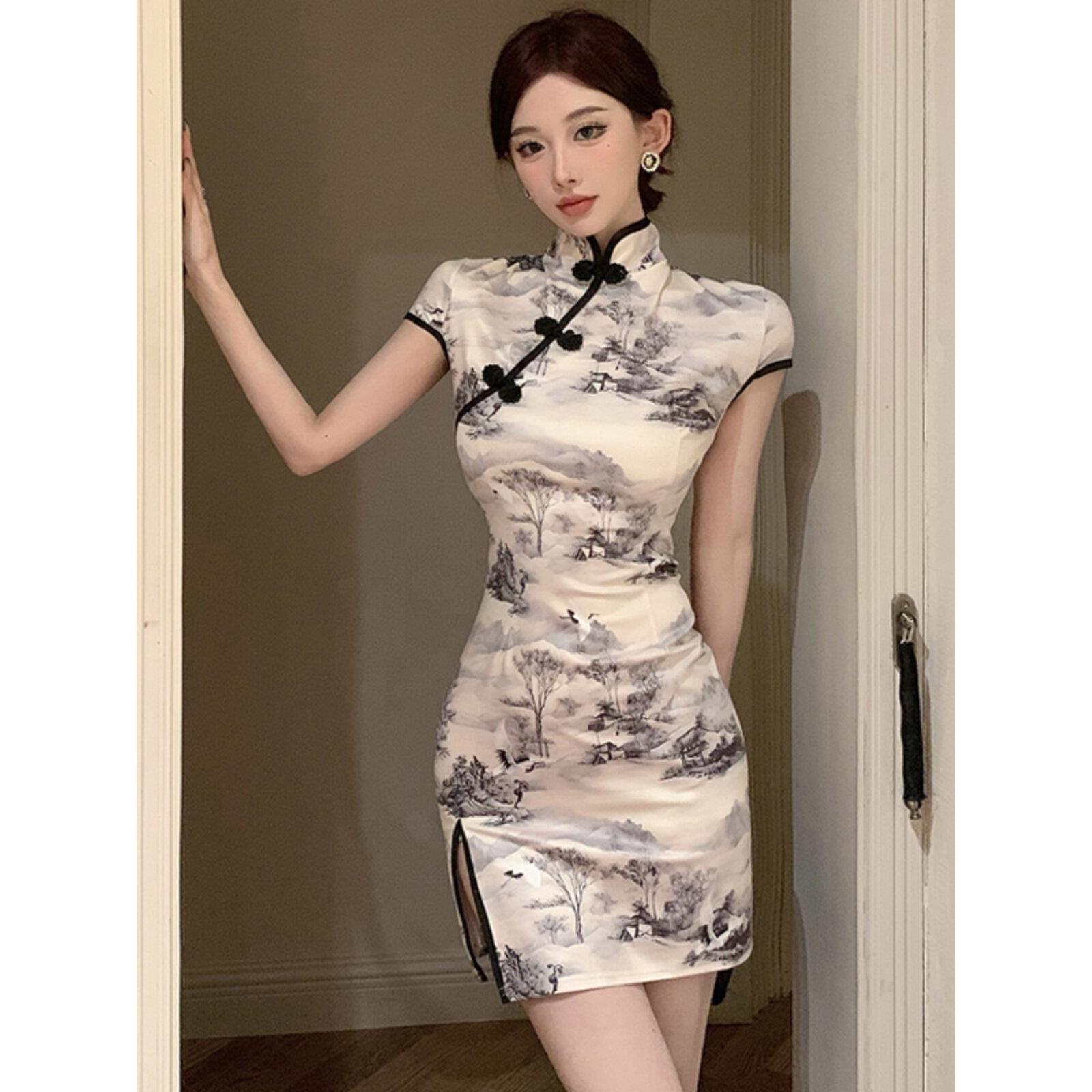 直播女主播服装上镜高端少女性感墨库改良版旗袍连衣裙