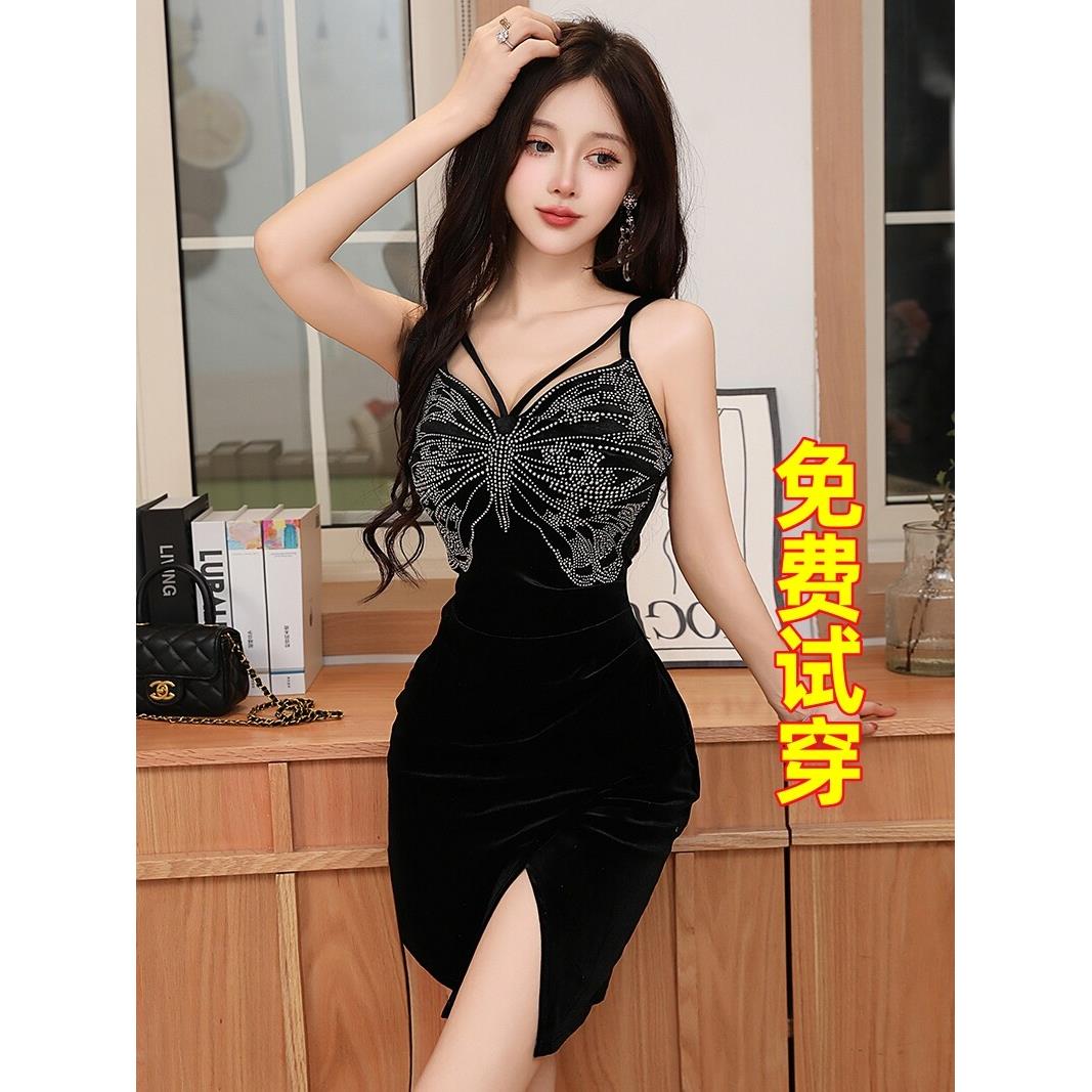气质夜场女装性感桑拿小姐连衣裙长裙吊带沐足足浴技师工作服