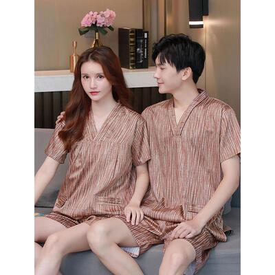 高档浴服男士纯棉贡缎加肥加大码情侣汗蒸服女桑拿足疗按摩服养生