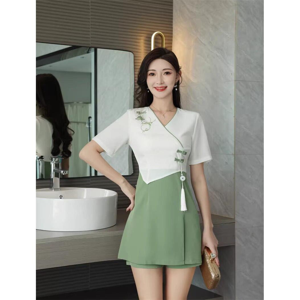 美容师足疗女技师衣服洋装按摩中式足浴店工作服气质套装新款