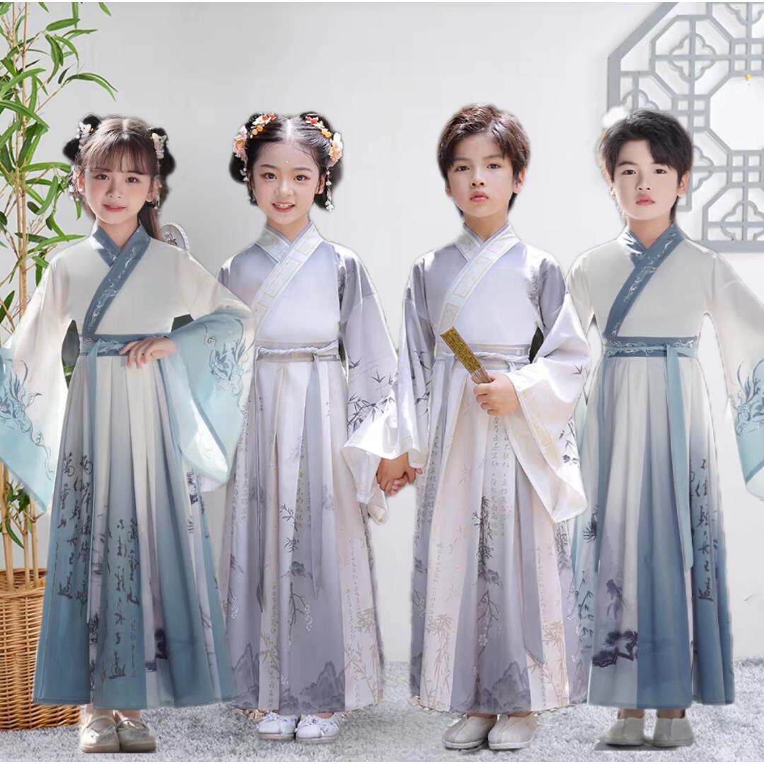 儿童古装汉服李白杜甫苏轼唐代诗人服装国学经典朗诵服孔子演出服