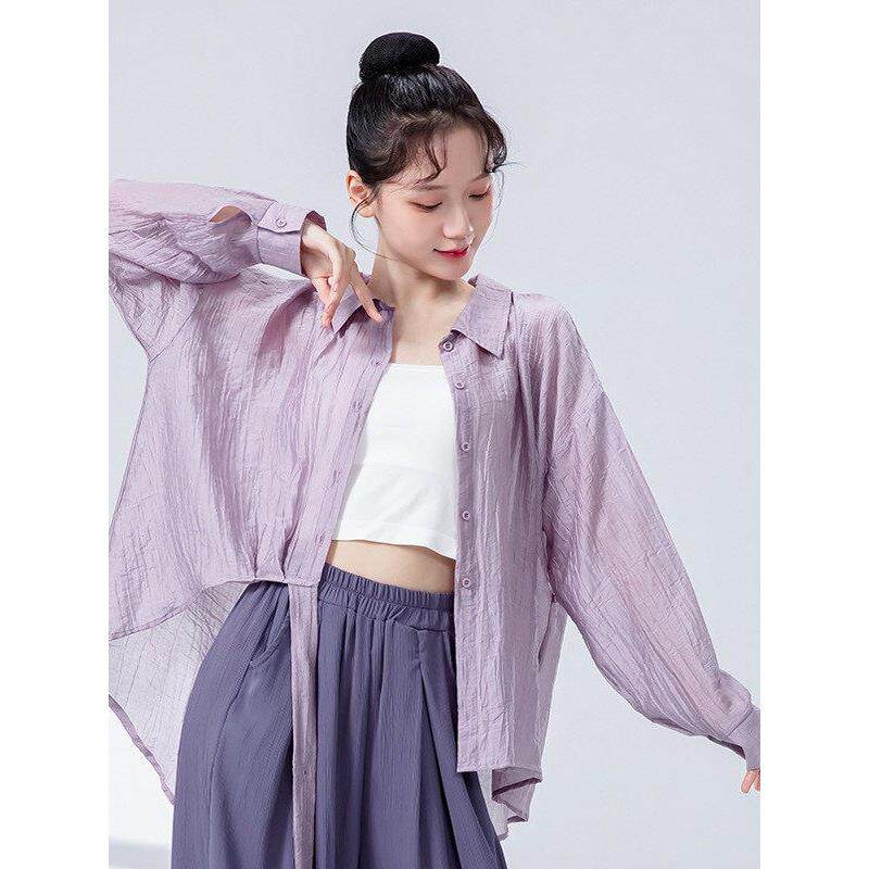 现代舞练功服女春夏新款长袖宽松衬衫形体服上衣训练服爵士舞蹈服