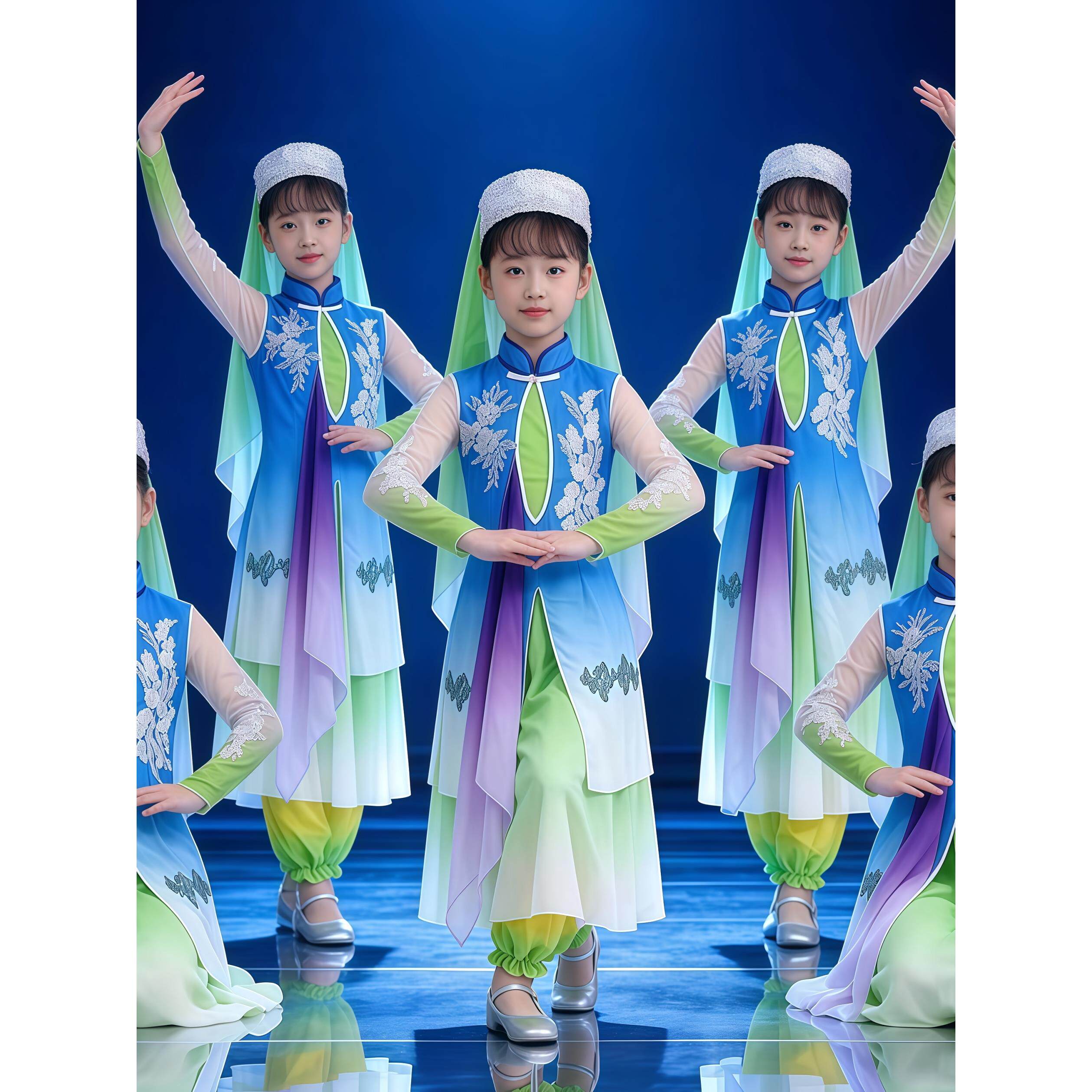 花花儿儿童舞蹈服少数民族新疆维吾尔回族表演服沙枣子花开演出服