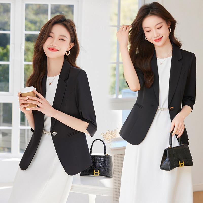 小个子短款黑色外套女士西装春秋薄款韩版气质高级感职业西服套装