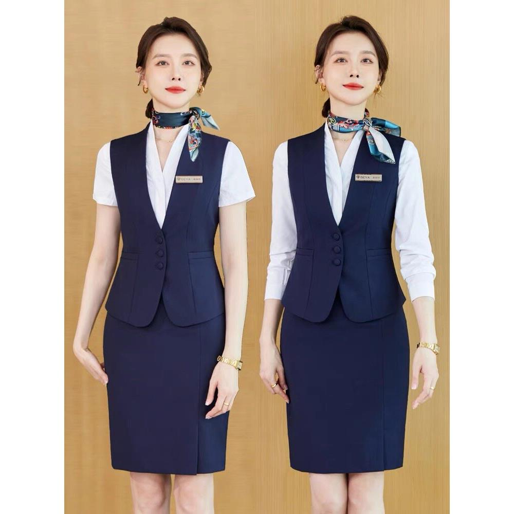 职业西装马甲套装女气质美容师酒店前台会务接待服务员工作服工装