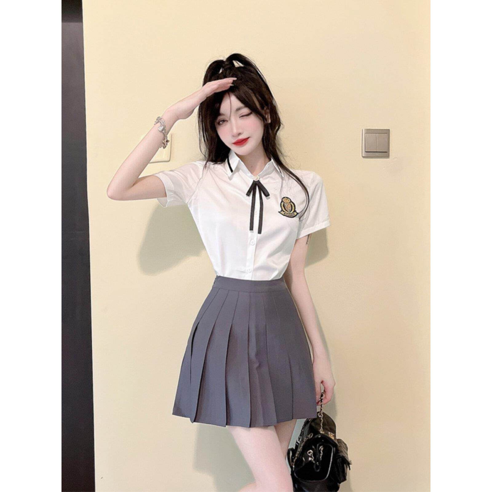 制服性感技师工作服前台服务员工作服女士夏季职业装优雅衬衫百褶
