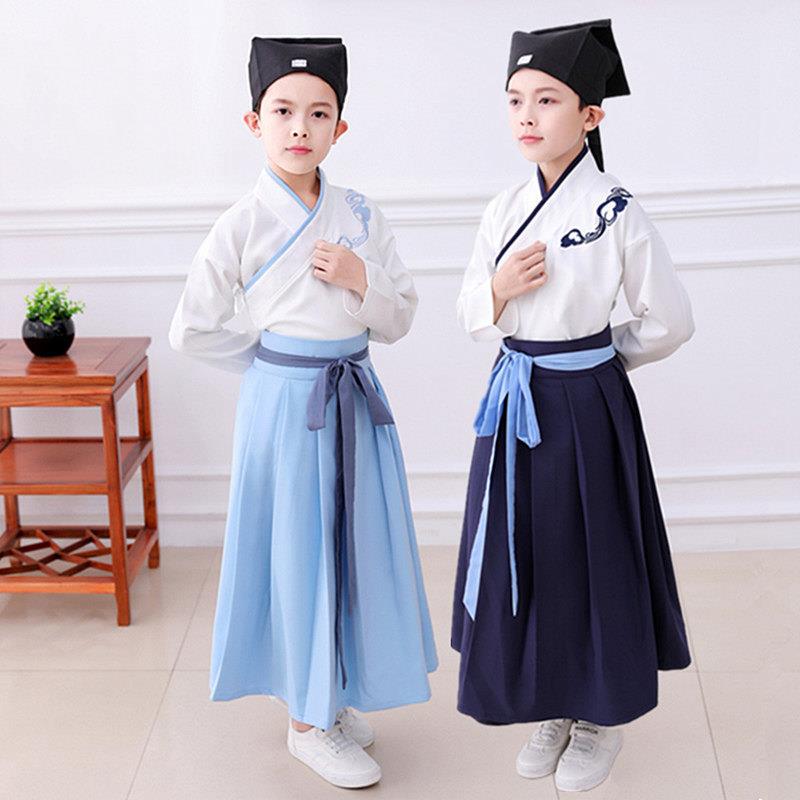 国学书童服装儿童汉服男覆古中国风宝宝古装弟子规三字经演出服