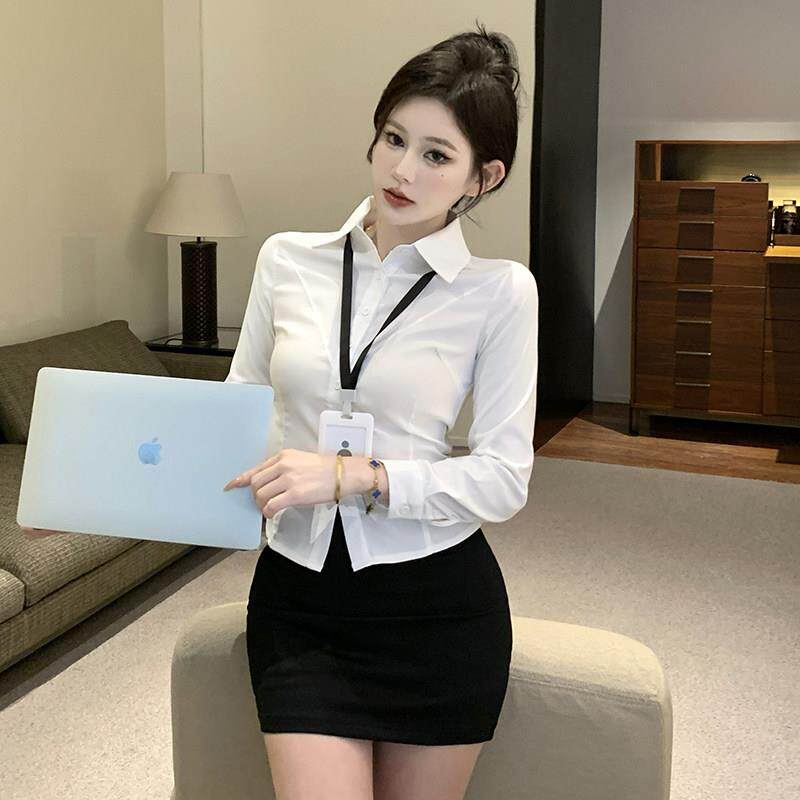 御姐风秘书白衬衫纯欲制服职业修身显瘦收腰上衣性感包臀短裙套装