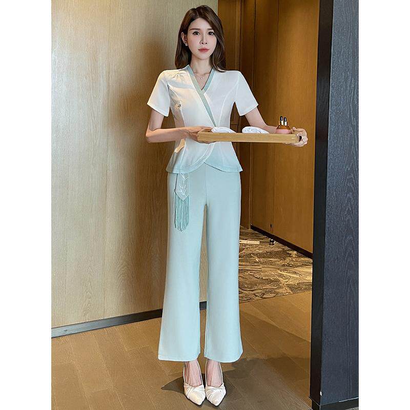 美容院工作服套装女气质短袖足浴足疗技师服沐足工衣高级国风显瘦