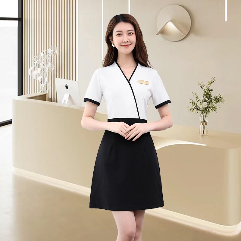 美容院工作服女高端足浴养生馆spa气质皮肤管理秋冬美容师连衣裙