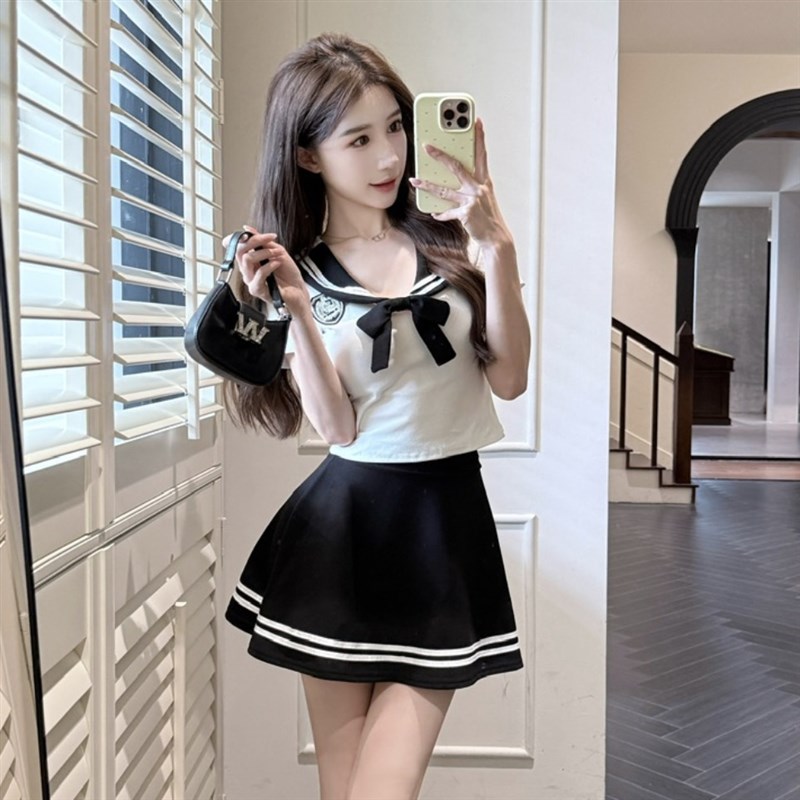 夜总会工装制服短裙套装性感翻领短款上衣收腰显瘦a字洋装两件
