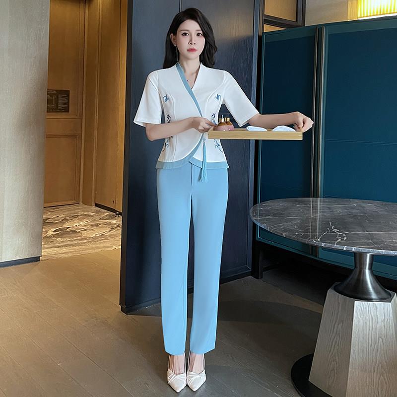 新款足浴技师工作服女高端新中式采耳会所养生馆套装足疗工服