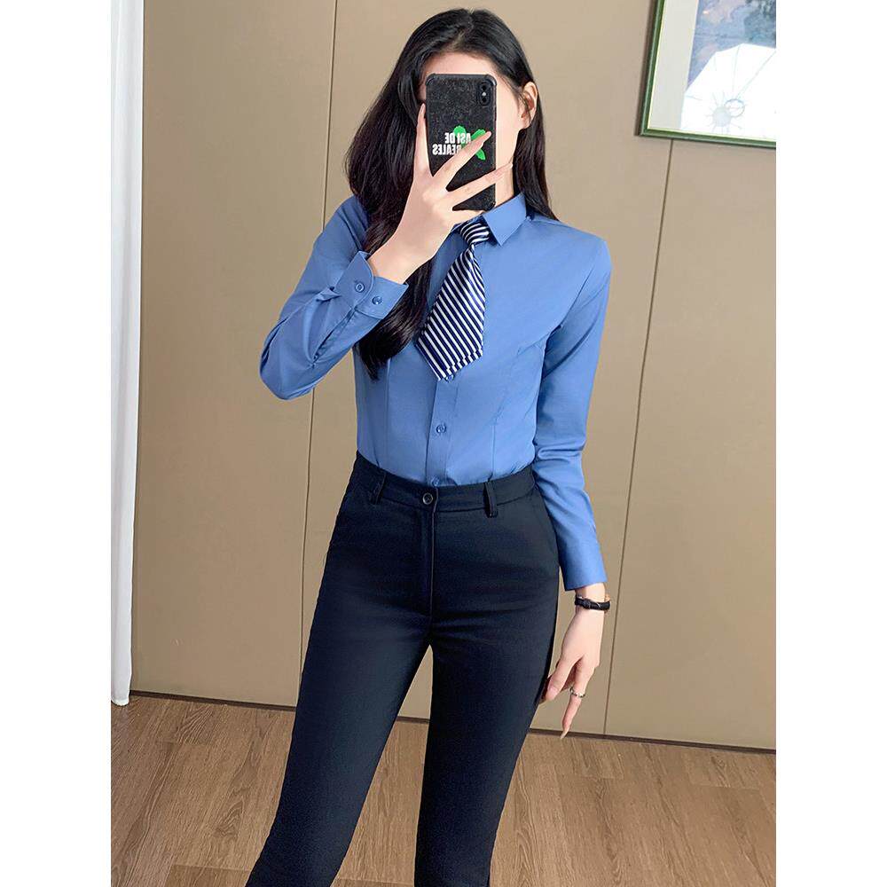职业装衬衫女长袖春季正装免烫防走光售楼部前台服务员工作服