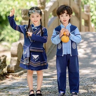 三月三广西壮族男女童民族服装儿童长袖少数民族苗族侗族表演服装