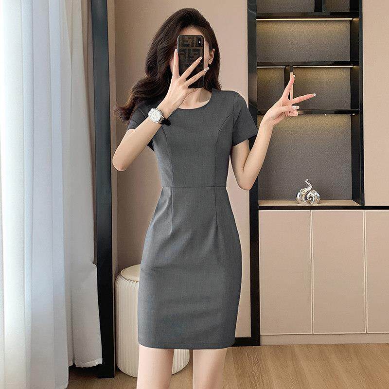 短袖职业连衣裙女士夏季新款收腰通勤正装气质前台工作服包臀裙子