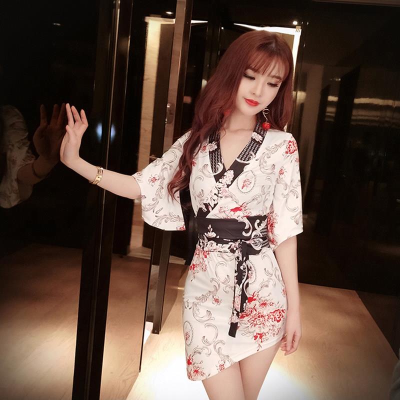 浴场改良日式和服显瘦夜场连衣裙性感桑拿技师工作服按摩足浴工衣