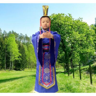 男童唐装汉服春秋女孩诸葛亮三国演义刮骨疗伤关羽张良演出服古装