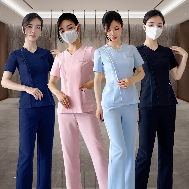 韩式新款美容诊所短袖护理手术室工作服男女弹力口腔宠物医护制服