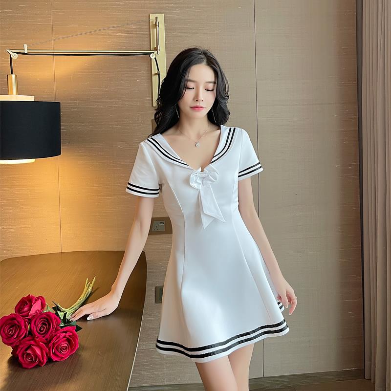 足浴技师甜美连衣裙学院风JK学生制服性感低胸A字裙减龄气质短裙