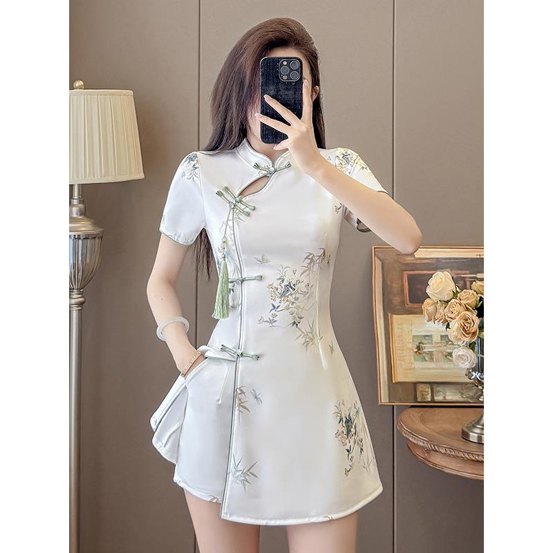 足疗技师工作服气质套装旗袍女新中式改良国风茶服养生足浴工衣