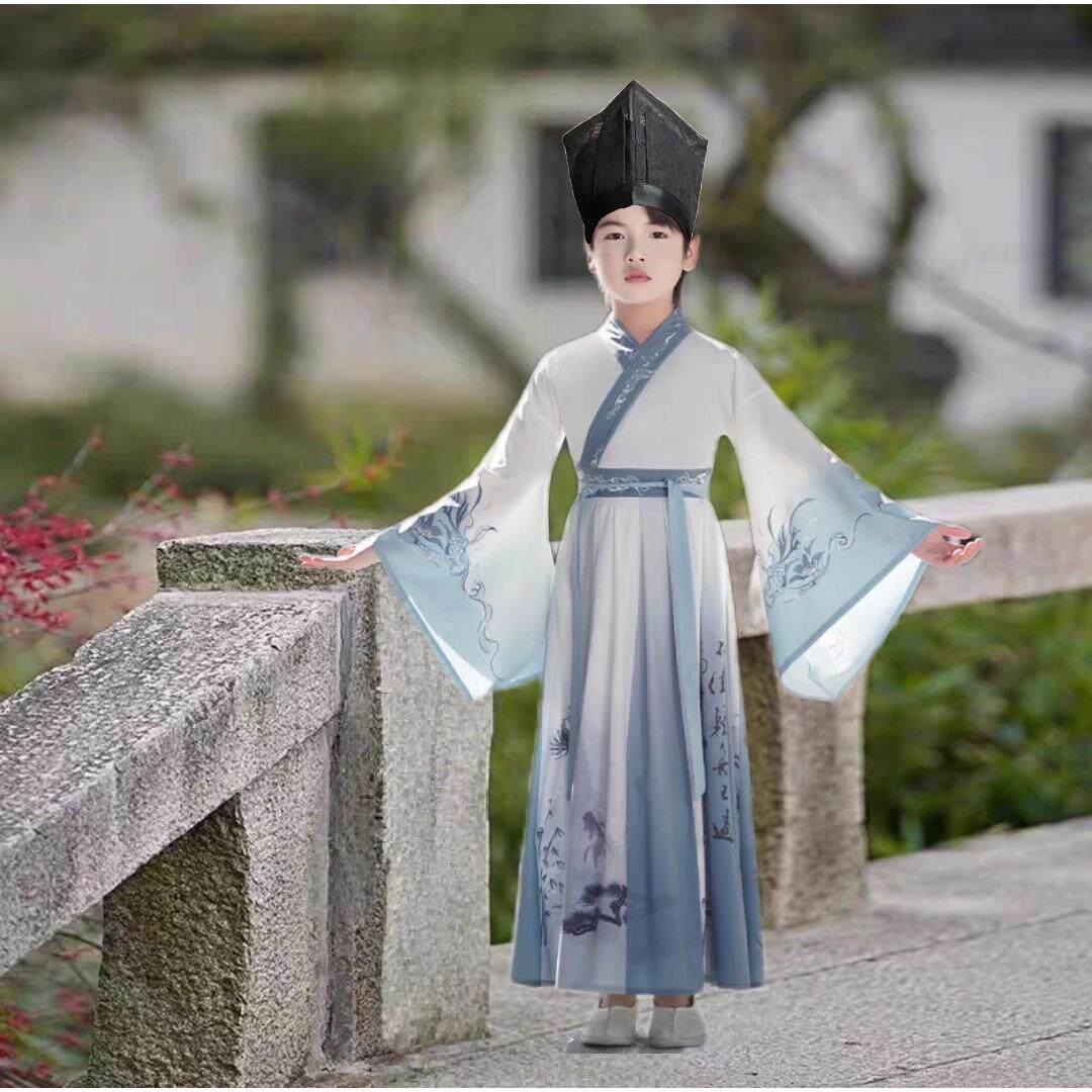 唐朝诗人李白杜甫高适孟浩然崔灏古装儿童书生汉服诗词朗诵国学服