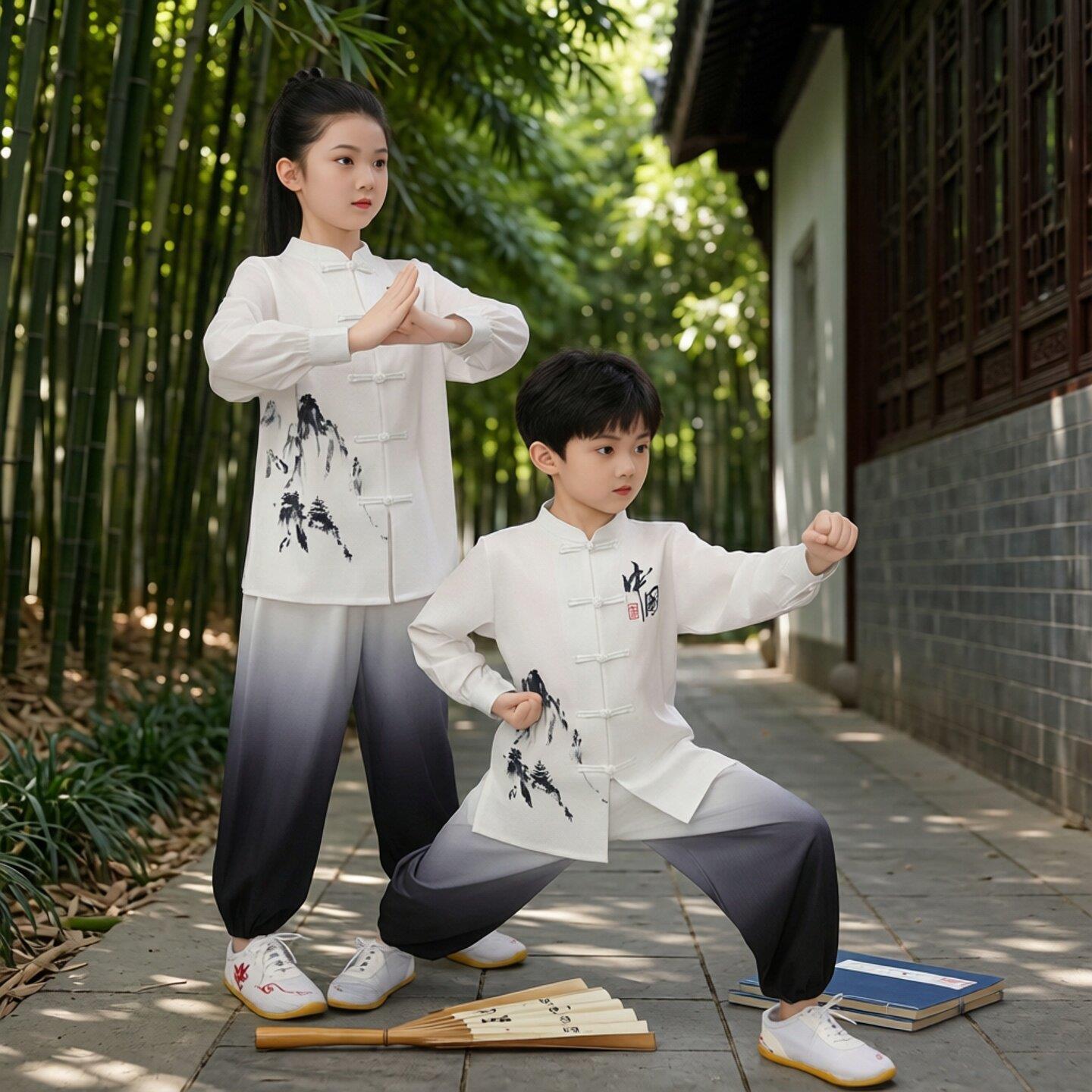 儿童太极服八段锦演出水墨画中国风男女同款太极拳武术练功表演服