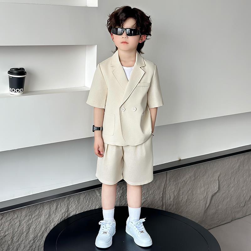 夏季薄款儿童休闲西装套装男主持人小礼童服英伦风男孩生日宴西服