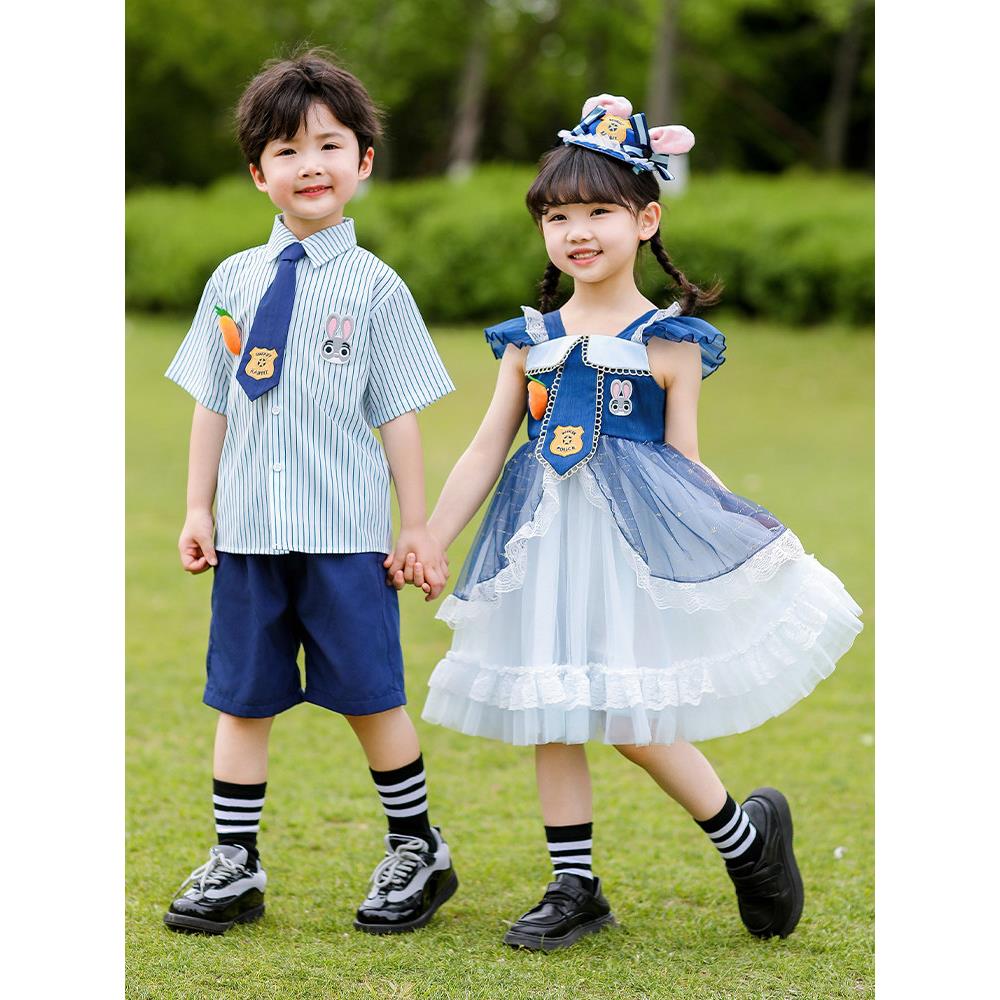 六一儿童演出服套装兔子警官男童学院风衣服女童洛丽塔连衣裙夏装