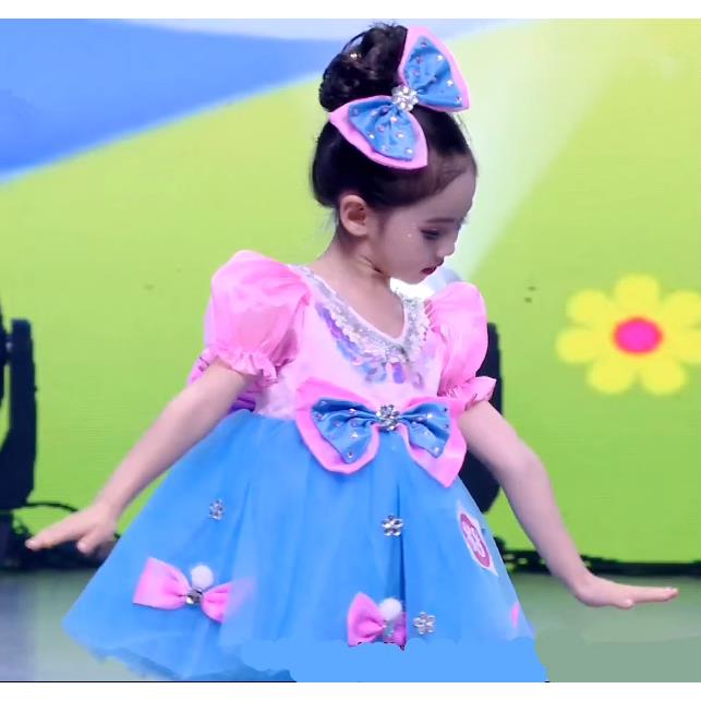 儿童演出服聪明宝贝表演服装幼儿可爱蓬蓬纱裙粉蓝亮片舞蹈洋装