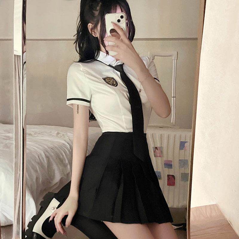 制服套装女夏季工作服校服英伦学院风纯欲上衣带领带白色衬衫