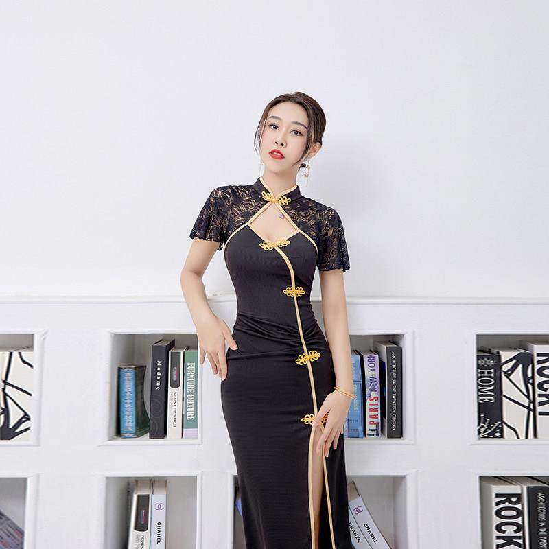 性感旗袍晚礼服夜总会公主佳丽气质蕾丝长裙桑拿沐足浴连衣裙