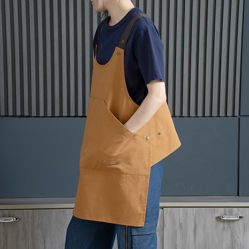 日式工装围裙马甲式反穿厨房罩衣工作服男女书店餐饮定制logo