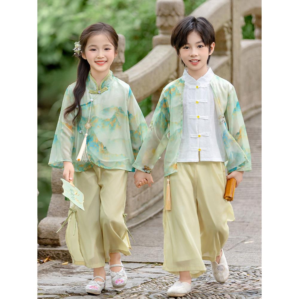 儿童汉服古装春秋季上春山演出服幼儿园国学服开笔记古典朗诵服装